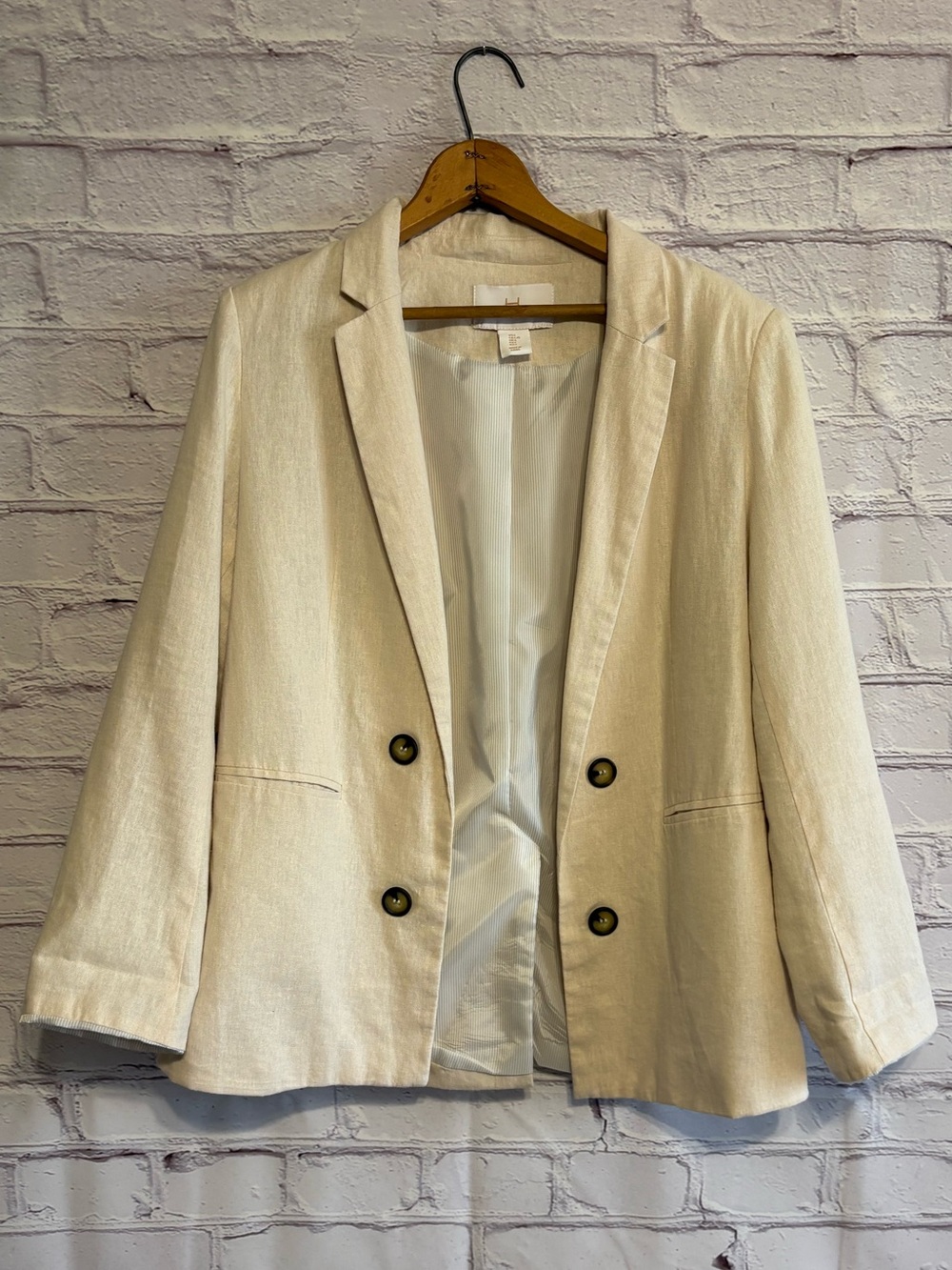H by Halston Cream Double-Button Linen OpenB Jacket